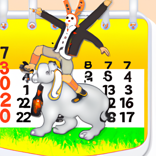 A beer shaped calendar riding a rabbit